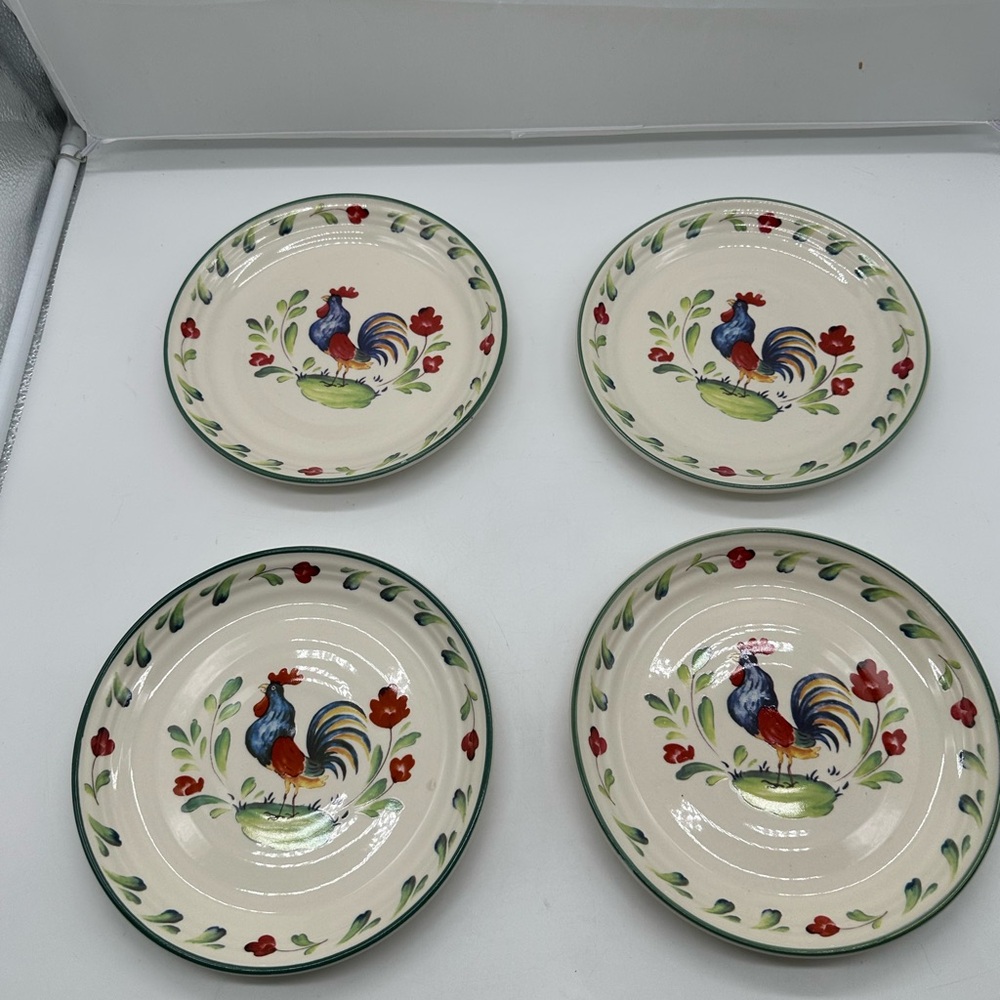 4 Vintage International Tableworks Provence Rooster Stoneware #33 Salad Plates